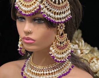 Purple Kundan Choker/Passa/Tikka/Kundan Choker/Earrings/Pakistani Jewelry/Kundan Jewelry/Hyderabadi Jewelry/Pakistani Bridal