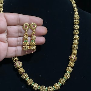 Matt Gold Mala Necklace Earrings Plated Necklace Long Necklace Gold Plated Necklace