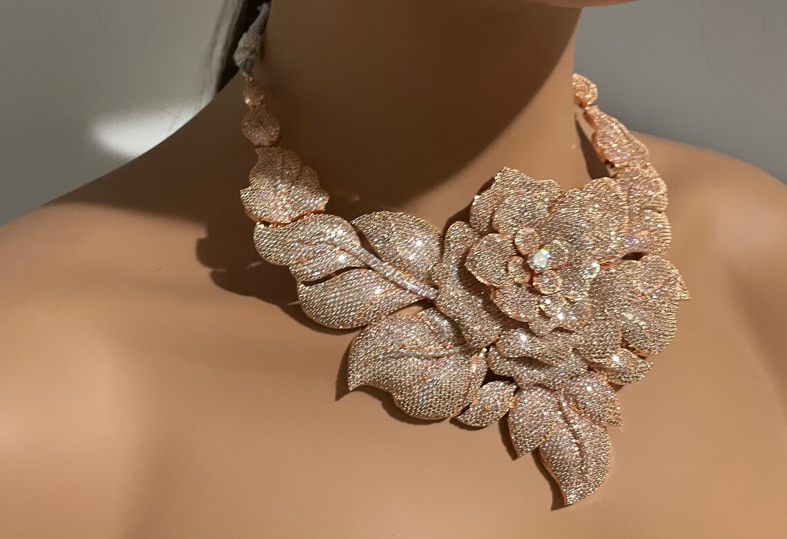 Million Dollar Rose Gold Necklace/Diamond Choker Set/Openable | Etsy