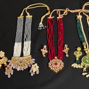 Elegant Indian Wedding Jewelry Set - All 4 Long Necklace Set with Earrings and Kundan Necklace