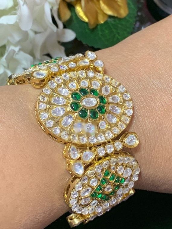 JUGNI Silver Jewellery By Santosh Jewellers - #Gorgeous 92.5 pure silver # gold plated #kundan #bracelet #jewellery #womenfashion #classic #design  Design no.-HRBRC0012 Price : Rs.15250/- for order and home delivery, call  88376 99378