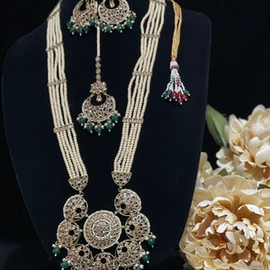 Polki Long Necklace/Earrings/Indian Jewelry/Indian Bridal Jewelry/Long Necklace/Pakistani Jewelry/Punjab Jewelry/Indian Necklace/Tikka