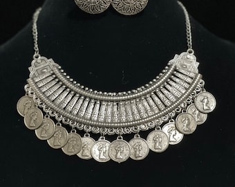 Afghani Necklace/ Victorian Coin/ Oxidized Necklace/ Earrings/ Indian Necklace/Indian Jewelry/ Tribe Jewelry/ Statement Jewelry