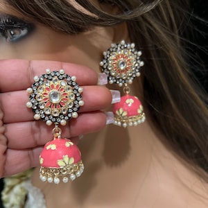 Handcrafted Bollywood Jhumki Earrings - Sparkling Kundan Earrings for a Glamorous Look