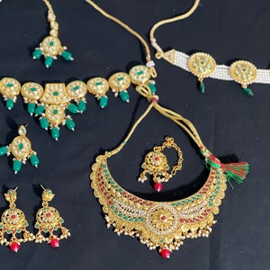 All 3  Kundan Choker Necklace Set Indian Jewelry Pakistani Jewelry Punjabi Jewelry Kundan Choker Kundan Jewelry Combo Set