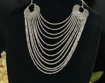 Afghani Necklace/Multi strand/Oxidized Jewelry/German Silver Jewelry/Tribal Necklace/Handmade Necklace/Oxidized Necklace/Indian Jewelry