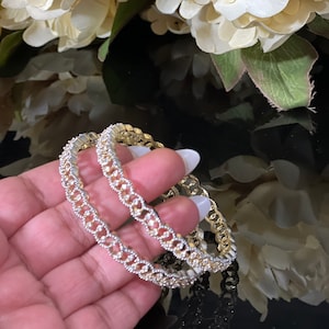 2.8/Diamond Bangles/Pair/Dull Gold Bangles/Indian Bangles/Pakistani Bangles/Punjabi Jewelry/Next to real gold/2 Bangles