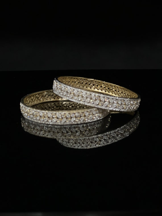 2.4 2.6 AD Diamond Bangles Pair Gold Plated Bangles Indian Bangles Pakistani Bangles Indian Jewelry Pakistani Jewelry Punjabi 2 Bangles Etsy UK