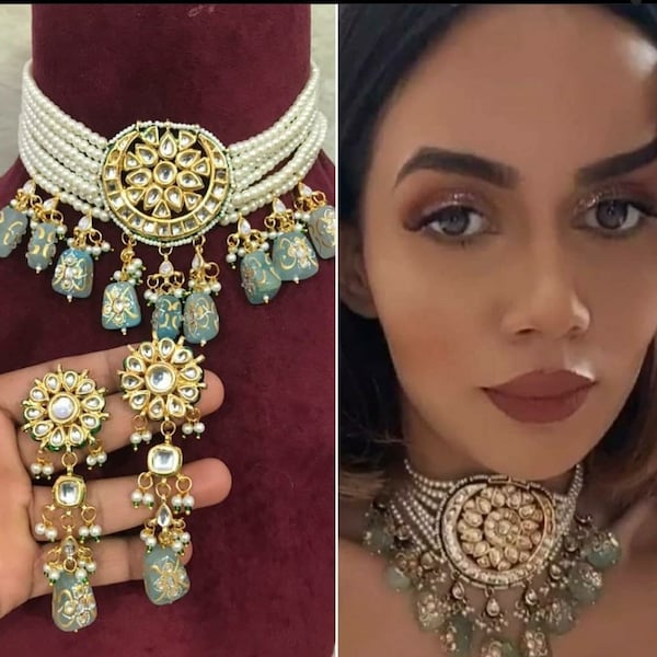 Ensemble ras de cou Chandbali/ras de cou Kundan/collier kundan/tour de cou indien/bijoux indiens/bijoux pakistanais/collier indien