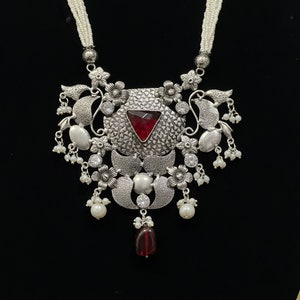 Ensemble de colliers en argent de haute qualité/Collier afghan/Collier multirangs/Ensemble de colliers oxydés/Bijoux allemands en argent/Boucles d&#39;oreilles/Bijoux indiens