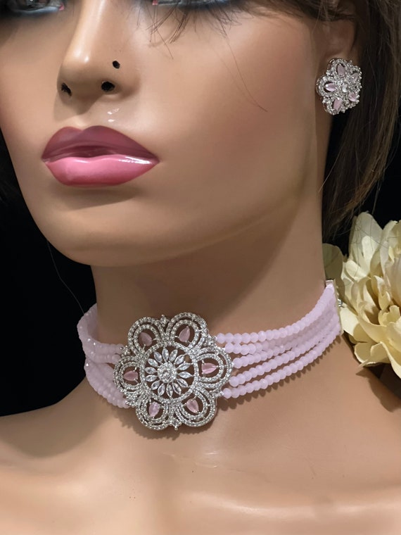 CZ Diamond Choker Earrings Silver Choker diamond Choker Indian
