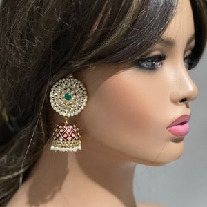 Indian Jhumkas/ Indian Earrings/ Kundan Earrings/ Indian Jewelry/ Pakistani Jewelry/ Meenakari Earrings/ Bollywood Earrings/ Jhumki