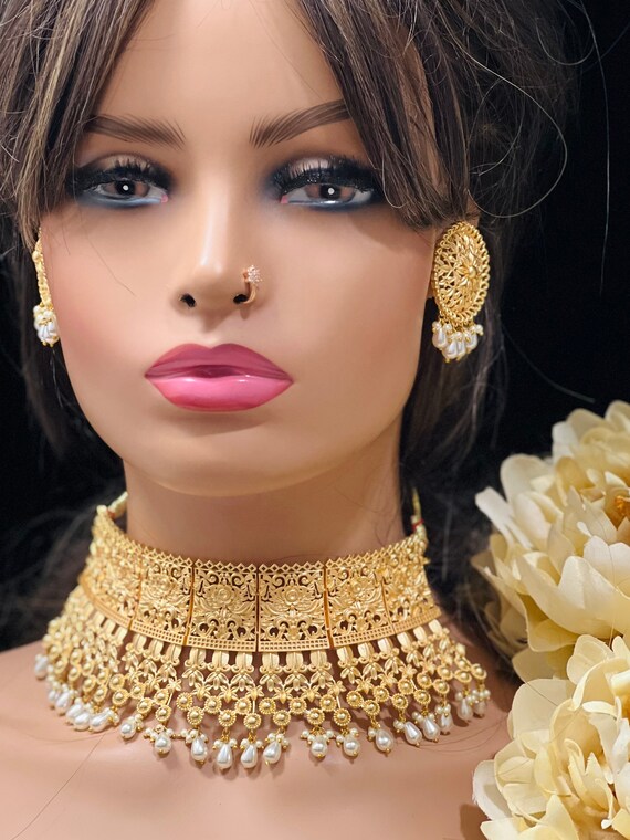 Deepika Gold Choker Set/ Earrings 