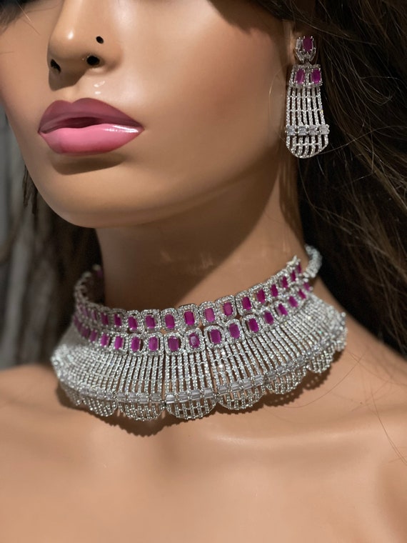 Ruby Choker Set/ Earrings/ Collar 