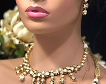 Gargantilla Kundan real / Collar Kundan / Pendientes / Gargantilla Kundan / Collar indio / Joyería india / Joyería paquistaní / Joyería Punjabi