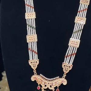 Gold Plated/Jadau/Raanihaar/Hyderabadi Jewelry/Long Necklace/Indian Jewelry/Pakistani Jewelry/Punjabi Jewelry/1.6 MM Earrings Back/Screw