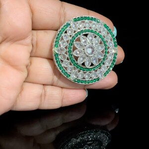 Silver Polki Kundan Ring/ Large Adjustable Ring/Polki Kundan Ring/Handmade Ring/ Statement Ring/ Indian Ring/ Pakistani Ring/ Indian Jewelry