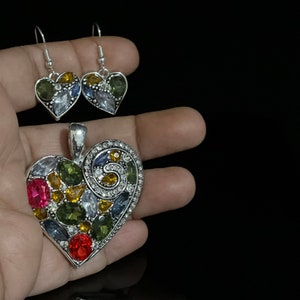 Multicolour Diamond Pendant Set Earrings Statement Jewelry Cocktail Jewelry Indian Jewelry Pakistani Jewelry