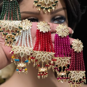 Jhumar Earrings With Tika Jadau Earrings Tikka Hyderabadi Jadau Hyderabadi Jewelry Pakistani Jewelry Gold Plated Indian Jewelry