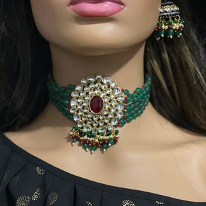Victorian Choker Set/ 2 Tone Kundan Necklace Set/ kundan choker Set/ Earrings/Victorian Necklaces/ Jhumka/ Indian Jewelry/ Pakistani Jewelry