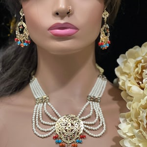 Jadau Necklace Set/ Jadau Earrings/ Punjabi Jadau Jewelry/ Jadau Mala/ Pakistani Jewelry/ Gold Plated/ Hyderabadi Jewelry/ Indian Jewelry