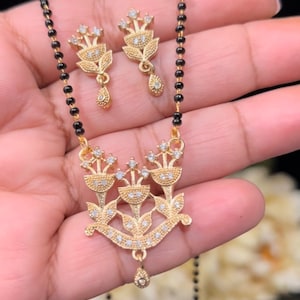 American Diamond Gold Plated Mangalsutra/ Earrings/ Mangalsutra/ Black beaded Mangalsutra/ Mangalsutra Replica