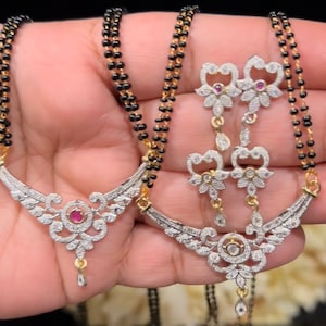 American Diamond Gold Plated Mangalsutra/ CZ Diamond Mangalsutra/ Mangalsutra/ Earrings/ Black beaded Mangalsutra/ Mangalsutra Replica