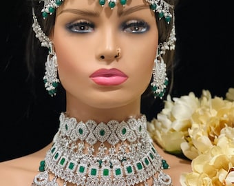 Indian Bridal Necklace Set/2 Polki Necklace Set/Mathapatti/Silver Choker/Bridal Necklace Set/Polki Necklace/Indian Jewelry/Pakistani Jewelry