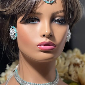 Silver Polki Kundan Choker/Earrings/Silver Kundan Choker/Studs/Tikka/Indian Choker Set/ Polki Kundan Choker/Indian Jewelry/Pakistani Jewelry