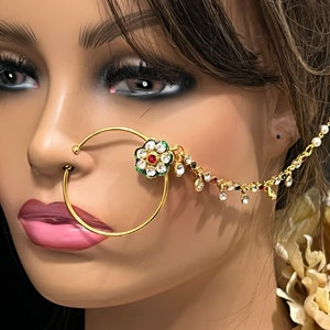 Gold Nath/ Bridal Nath/ Nose Ring/ Large Nose Ring/ Gold Plated Nath/ Press Nath/ No piercing/ Fake Nose Ring/ Clearance