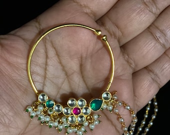 Polki Kundan Nose Ring/Bridal Large Nath/Nose Ring/Large Nose Ring/Gold Plated Nath/Bridal Nath/No pricing/Fake Nose Ring/Left Side Only