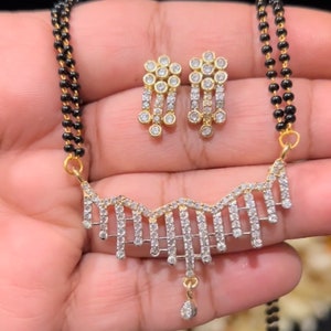 American Diamond Gold Plated Mangalsutra/ CZ Diamond Mangalsutra/ Mangalsutra/ Earrings/ Black beaded Mangalsutra/ Mangalsutra Replica