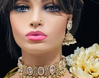 Polki Kundan Choker Set/Earrings/Tikka/Indian Choker/Pakistani Jewelry/Punjabi Jewelry/Pakistani Wedding/Indian Jewelry