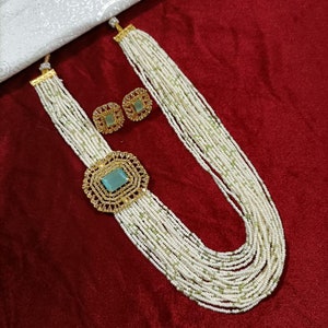 Elegant CZ Diamond Necklace Set American Diamond Crystal Pendant on Gold Plated Diamond Necklace Indian Pearl Pakistani Jewelry