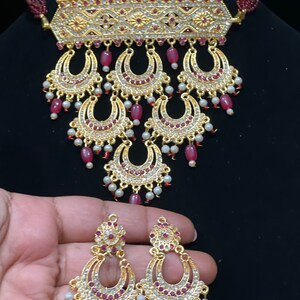 Indian Jadau Necklace Set - Gold Plated Choker for Pakistani/Punjabi/Rajasthani Inspired Looks