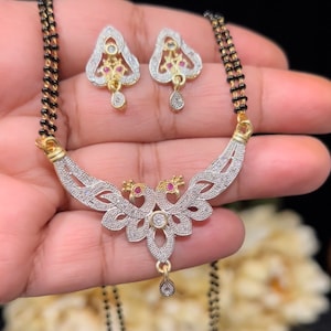 AD Diamond Gold Plated Mangalsutra/ Mangalsutra/ Earrings/ Micro Plating/ Black beaded Mangalsutra/ Mangalsutra Replica