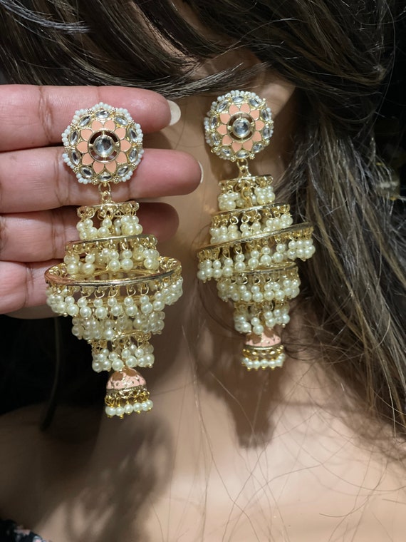 Pearl Chandelier dangler antique golden earrings at ₹1850 | Azilaa