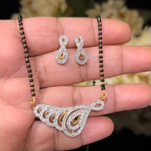 American Diamond Gold Plated Mangalsutra/ Mangalsutra/ Earrings/ Black beaded Mangalsutra/ Mangalsutra Replica