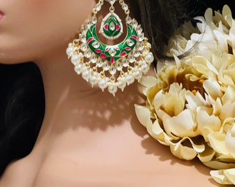 Kundan Earrings/Lotus Earrings/Chandbali Earrings/Bollywood Earring/Indian Earrings/Pakistani Earrings/Indian Jewelry/Punjabi Jewelry