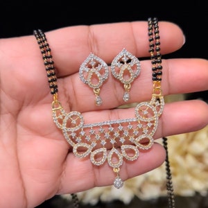 Diamond Mangalsutra CZ and AD Diamond Gold Plated Mangalsutra Earrings Black beaded Mangalsutra Diamond Mangalsutra Replica