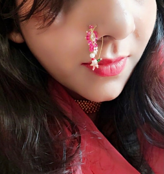 Buy Luv Fashion Maharashtrian jewellery traditional nath nose ring Without  Piercing Marathi Nose Pin For Women And Girls NSP160 at Amazon.in