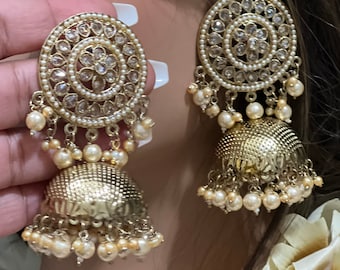 Indian Jhumka/Polki Jhumka/Chandbali/Kundan Jhumka/Bollywood Earring/Indian Earrings/Pakistani Earrings/Indian Jewelry/Punjabi Jewelry
