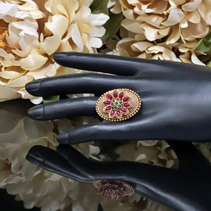 Dull Gold Ring/Adjustable Ring/Kundan Ring/Gold Ring/Indian Ring/Indian Jewelry/Pakistani Jewelry/Real Gold Replica