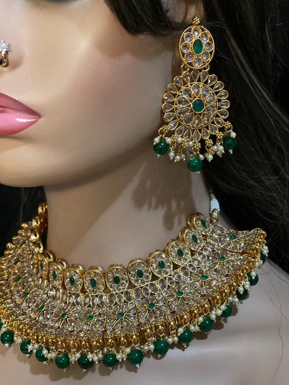 Polki Kundan Choker Set/Earrings/Tikka/Indian Choker/Pakistani Jewelry/Punjabi Jewelry/Pakistani Wedding/Indian Jewelry
