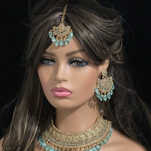 Mint Kundan Choker/Monalisa Stone/Kundan Choker Set/Earrings/Tikka/Indian Jewelry/Pakistani Jewelry/Kundan Necklace