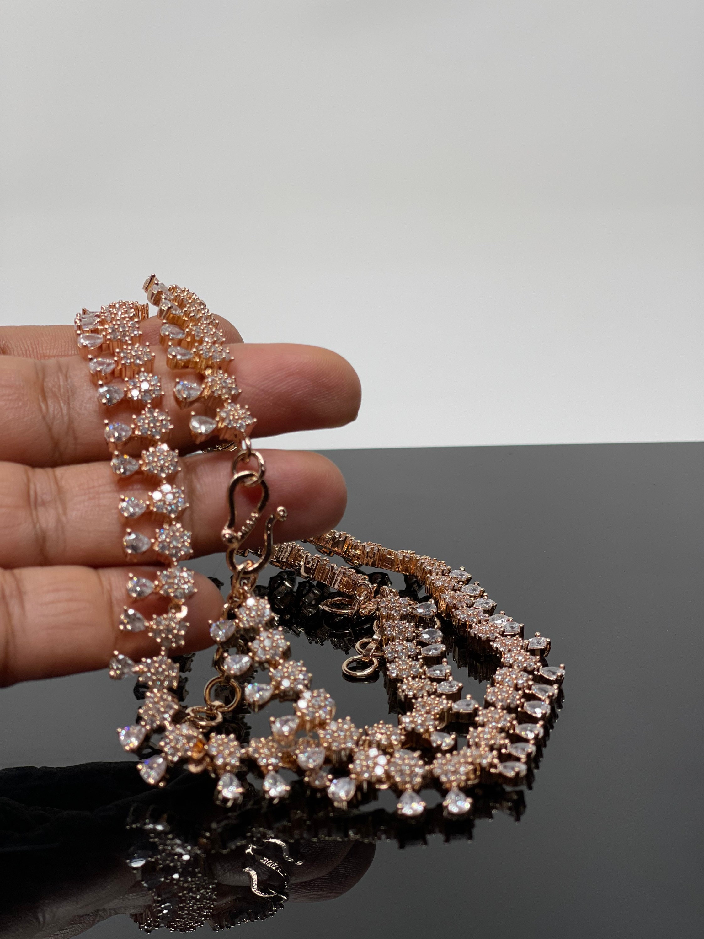 Rose Gold High Quality CZ Diamond Anklet Set/ Wedding Jewelry Etsy