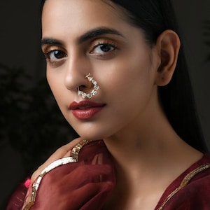 Diamond Nose Ring/cz Diamond/silver/bridal Nose Ring/nath/no