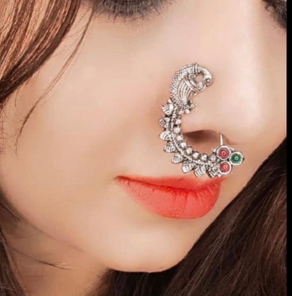 Buy VAMA FASHIONS Maharashtrian Marathi Nathiya Clip on Nose Ring pins without  Piercing Nath for Women at Amazon.in