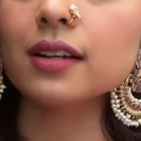 Bollywood Nose Clip/Clip On/Fake Nose Clip/Kundan Nath/Pearl Nath/Nose Ring/Nath/Boho Jewelry/No Piercing/Nose Ring/Nose Ring/Ear Cuff