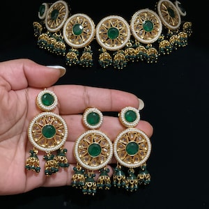Green Kundan Polki Choker Set/Polki Choker/Earrings/Tikka/Kundan Choker/Meenakari Choker/Indian Choker/Pakistani Jewelry/Indian Jewelry